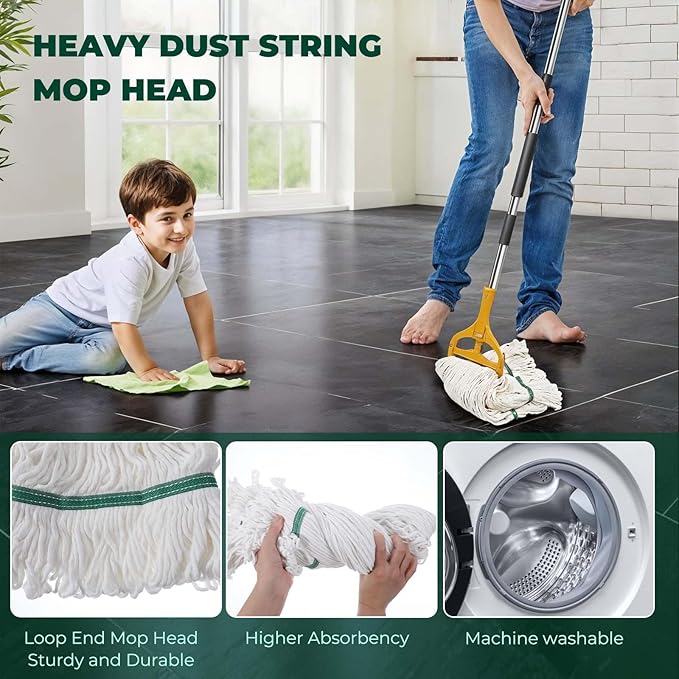 20oz mop Head Replacement, 3 Pack Heavy Duty Industrial Cotton Looped End String Cleaning Mop Head Refills,Used for Home,Garage,Office and Kitchen,White Replacement