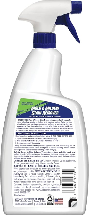 30 SECONDS Mold & Mildew Stain Remover Spray- Indoor & Outdoor Use - 2 Pack (2)