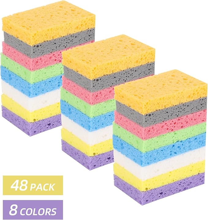 48Pcs Kitchen Sponges- Compressed Cellulose Sponges Natural Dish Sponge for Kitchen Bathroom Cars, Highly Absorbent