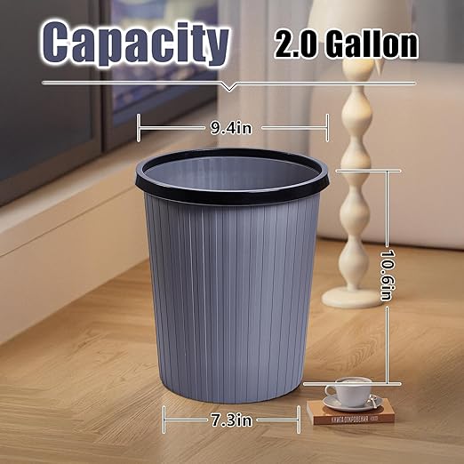 ZXJ Plastic Trash Can - 2 Gallon - Grey - Laundry Room,Bathroom,Kitchen,Office,Dormitory,Camping,Kids Room