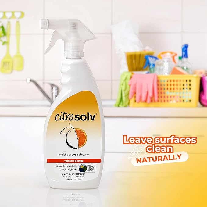 Citra Solv All Purpose Cleaning Spray – Powerful Citrus Degreaser for Kitchen & Bathroom, Multi-Surface Cleaner, No Harsh Chemicals, Valencia Orange 22oz (2 Pack)