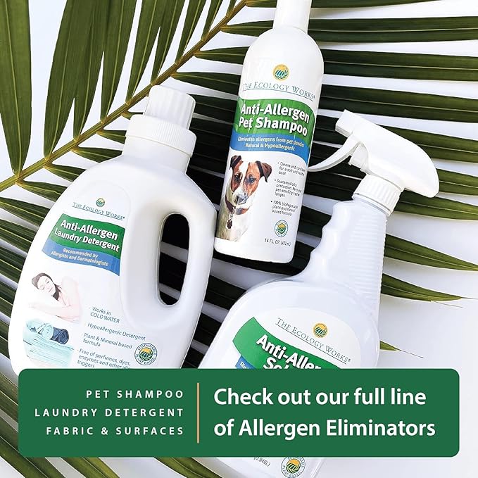The Ecology Works Solution - Plant-Based Dog & Cat Dander Remover Spray and Dust Mite Waste Reducer for Relief from Allergies - For Cleaning Home, Bedding, & Furniture Naturally