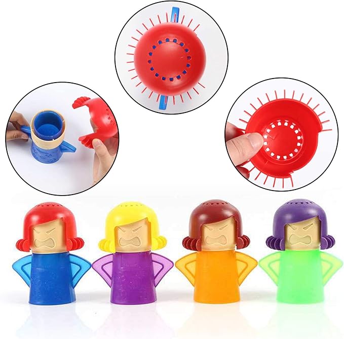 4 Pack Angry Mom Microwave Cleaner Microwave Oven Steam Cleaner Doll Use Water and Vinegar High Temperature Cleaning Kitchen Cleaning Tool for Home and Office