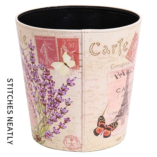 PU Leather Small Trash Can Wastebasket, Round Garbage Container Basket for Bathrooms, Laundry Room, Kitchens, Offices, Kids Rooms, Bedrooms,Dorms,Home Decorative Art Bin, 2.9 Gallon(Classic Urban)