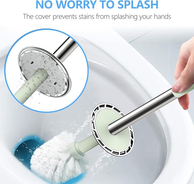 SetSail Toilet Brush, Compact Size Toilet Bowl Brush and Holder Toilet Brushes for Bathroom with Stainless Steel Handle Toilet Cleaner Brush with Durable Scrubbing Bristles, Splash-Proof, Green