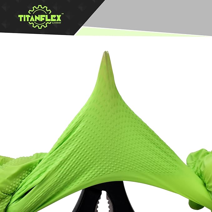TitanFlex Heavy Duty Green Industrial Nitrile Gloves with Raised Diamond Texture, 8-mil, Latex Free, Powder Free