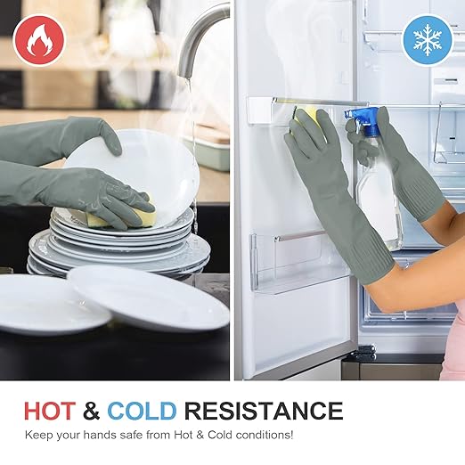 Mamison 2 Pairs Reusable Waterproof Household Dishwashing Cleaning Rubber Gloves, Non-Slip Kitchen Glove (Grey, Large (Pack of 2))