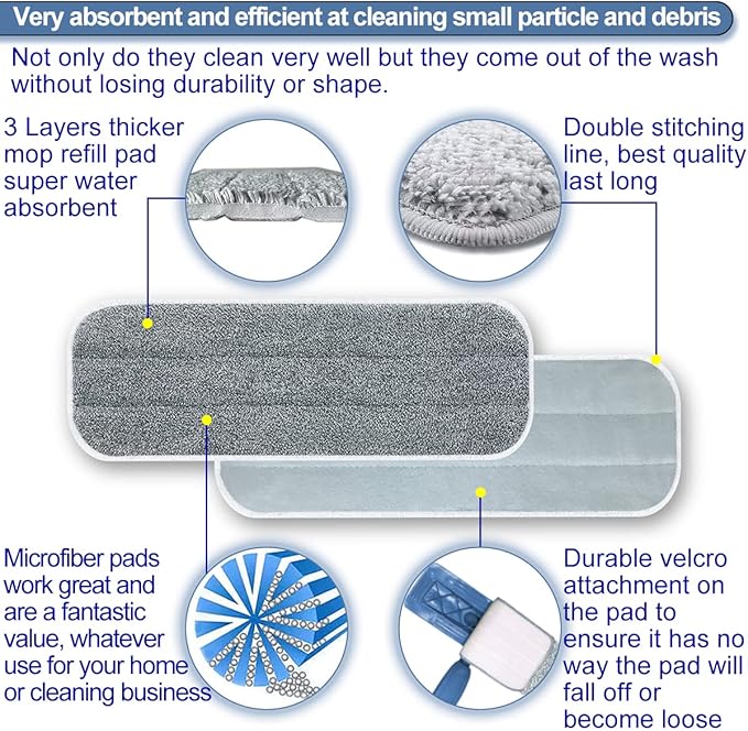Microfiber Replacement Mop Pads 16.5''x5.5'' Compatible with Most Reveal Mop, 5 Packs Reusable Wet/Dry Floor Cleaning and Scrubbing Mops Refill Fit 14” to 16” Spray Mop Heads