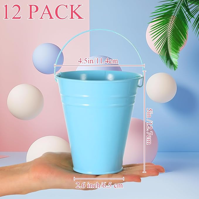 Sadnyy 12 Pack Metal Buckets with Handle, Galvanized Bucket 4.5 x 5 Inch Basket Bucket Party Supplies, Crafts for Christmas Halloween Candy Bars Vase Crafts(Pink Blue)
