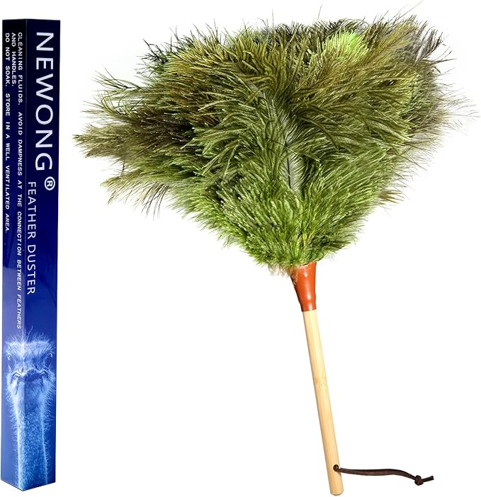 Natural Good Ostrich Feather Duster with Bamboo Handle, Electrostatic Dust Remove for Ceiling，Fans，Bookshelves, Sofa, Windows, Fit for Home, Office and Cars Duster Green