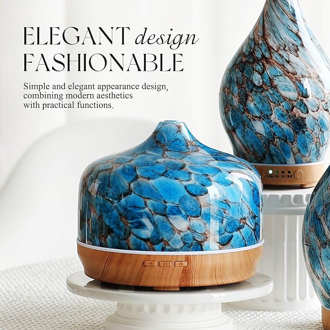 Porseme 500ml Glass Essential Oil Diffuser Aromatherapy Ultrasonic Cool Mist Humidifier 15-21 Running Hours Waterless Auto-Off Air Diffusers for Sleeping Yoga Office Working Spa and Rest (Light Blue)