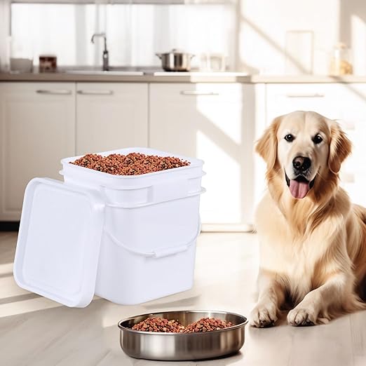 2.9 Gallon Square Buckets with Lids, Food Safe Plastic Bucket, 4 Pack, White