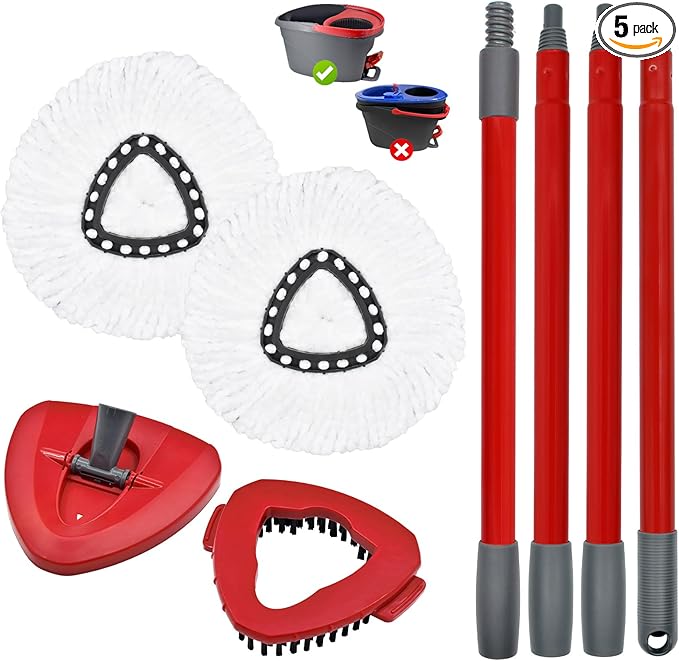 Spin Mop Replace Head, Base, Replacement Handle for OCedar EasyWring 1 Tank System 2 Microfiber Refills, 4-Section Sturdy Iron 30-58in Handle, Mop Head Base and Scrubber