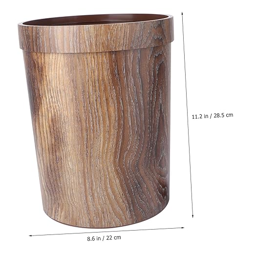 Mobestech 13 Gallon Brown Polypropylene Trash Can with Wood Grain Design