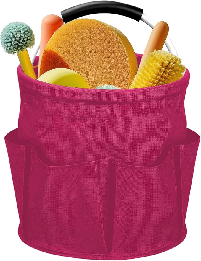 Cleaning Caddy for Cleaning Supplies,17L Cleaning Supply Caddy with Handle Foldable Cleaning Supplies Organizer Bucket Cleaning Products Organizers for Home, Garden (Rose Red)