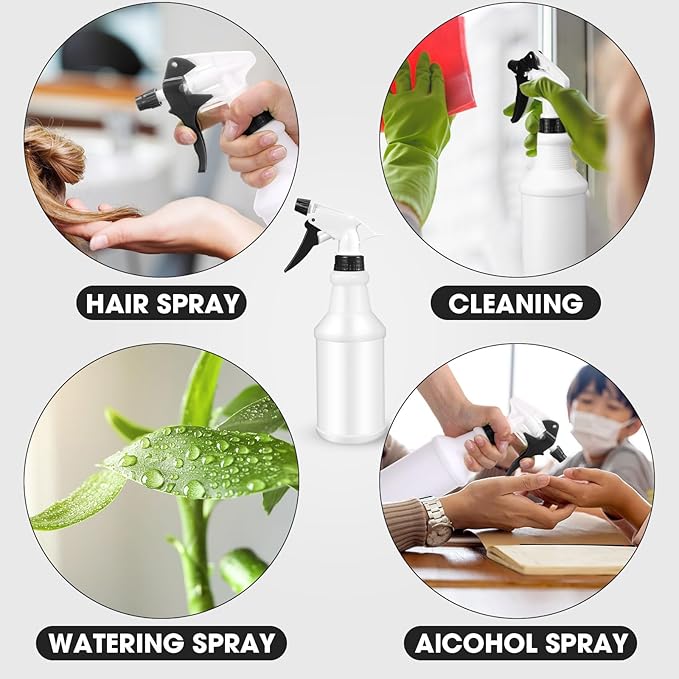 Eccliy 12 Pcs 16 Oz Plastic Spray Bottle, Adjustable Empty Reusable Sprayer for Cleaning, Planting, Water, Bathroom and Kitchen, BBQ, Commercial and Residential(Black&white,Original)