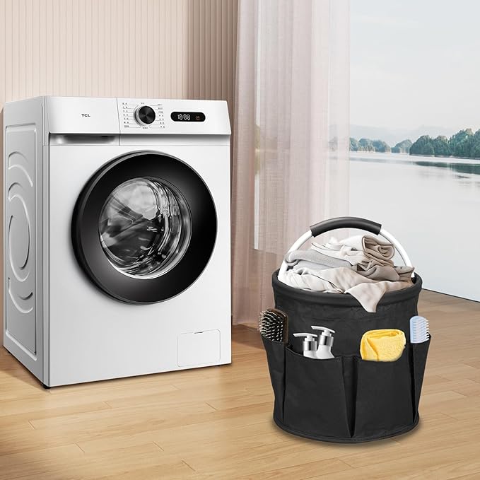 Cleaning Caddy with Handle, 17L Cleaning Supply Caddy Foldable Bucket Organizer Cleaning Products Organizers Cleaning Tools Bag 4.5 Gallon (Black)