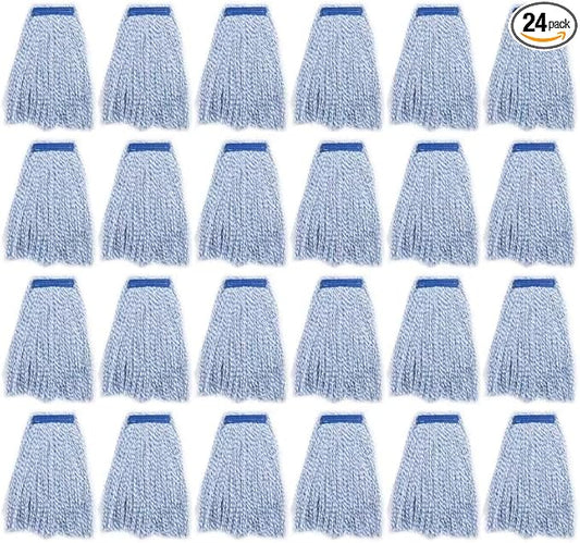Matthew Cleaning Looped-Open Cotton Wet Mop 1.25'' Universal Headband Heavy Duty Commercial Mop Head Replacement for Indoor&Outdoor Use,Grease Stain Floor Cleaning String Mop Head Refills Pack of 24