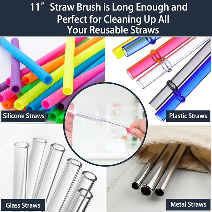 Bottle Cleaning Brush Set, Long Handle Silicone Cleaner Brushes + Lid Cup Brush +1pcs Scratch Free Silicone Bottle Cleaner and Bristle Wire Straw Cleaner, Dishwasher Safe(Gray)