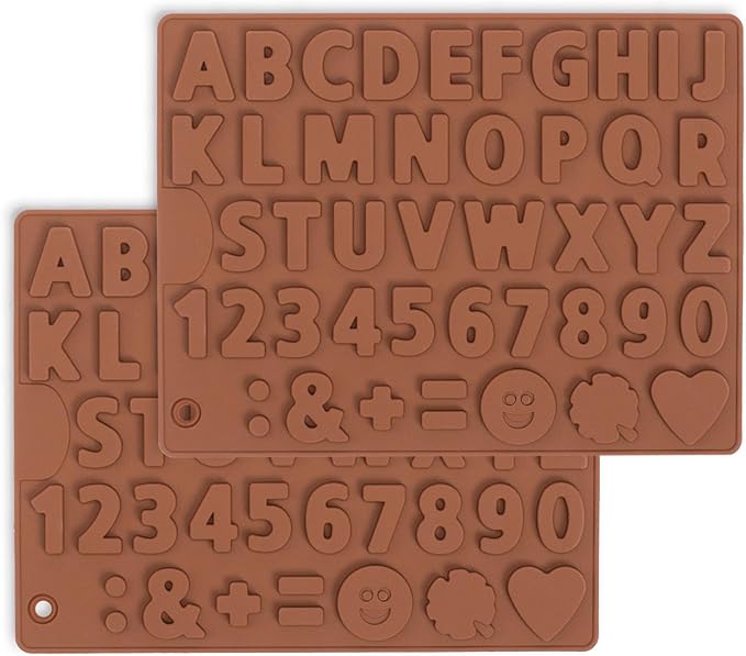 Letter Molds for Chocolate, 2 Pcs Mini Chocolate Molds Silicone with Number and Alphabet for Decorating Birthday Cake Strawberries Lollipop Fondant Oreos, Non-stick BPA Free
