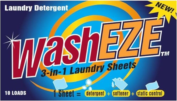 WashEZE 3-in-1 Laundry Detergent Sheets - 20 Loads Fresh Scent Liquidless Soap Sheet-Detergent, fabric softener and more -Travel Approved, College, Camping, and RV Laundry Detergent - Made in USA
