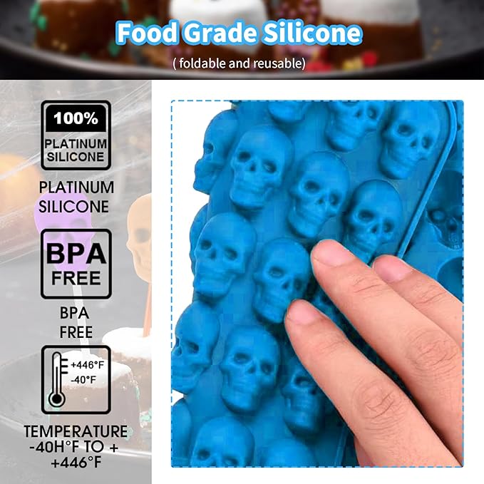 Skull Silicone Molds, 2 Pack 40 Cavities Chocolate Mold, Candy Mold with 1 Droppers,