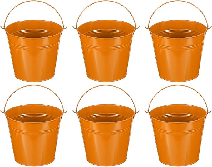 PATIKIL 6"x5" Small Metal Buckets with Handle, 6 Pcs Mini Bucket Easter Buckets, Orange