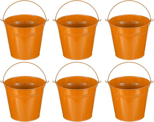 PATIKIL 6"x5" Small Metal Buckets with Handle, 6 Pcs Mini Bucket Easter Buckets, Orange