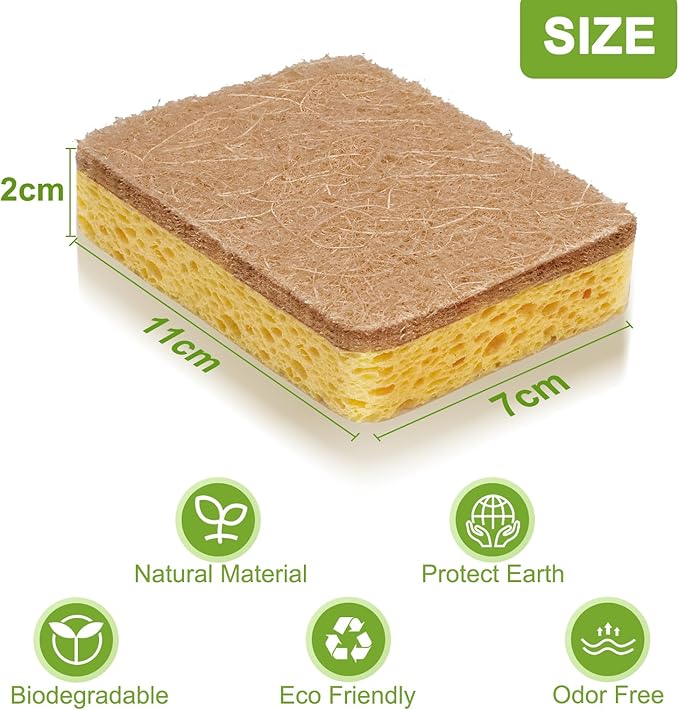 12 Pack Non-Scratch Scrub Sponge, Natural Kitchen Sponges for Cleaning Kitchen, Scratch Free Biodegradable Sponges for Dishes, No-Stick Cookware