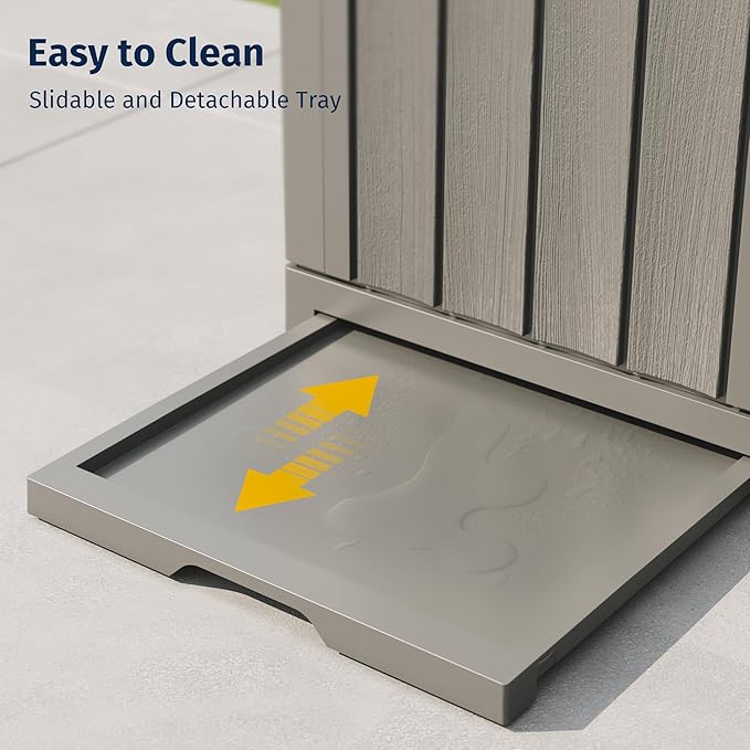 EAST OAK 62 Gallon Outdoor Trash Can | Waterproof Resin Garbage Can with Recycle and Garbage Labels | Secure Bag Lip Lock and Drip Tray | Outside Trash Bin for Patio | Kitchen, Backyard or Deck | Gray