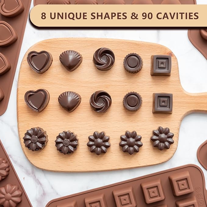 6 Pcs Silicone Chocolate Mold Set - Food-Grade Non-Stick Candy Molds Cookery Moulds for Chocolate, Candy, Jello, Soap & Crayon - Classic Shapes