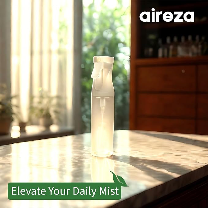 2-Pack Continuous Fine Mist Spray Bottle for Hair - Patented Ultra-Fine Mist for Hairstyling, Cleaning, Plants, and More - BPA-Free, Leak-Proof, 360° Spray, Durable - White (300 ml/10.1oz)