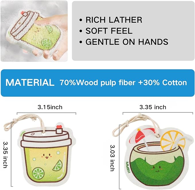 8-Pack Non-Scratch Sponges with Hanging Rope (2 Fun Designs) - Safe for Non-Stick Pans, Glassware & Countertops | Durable, Reusable & Space-Saving Kitchen Sponges