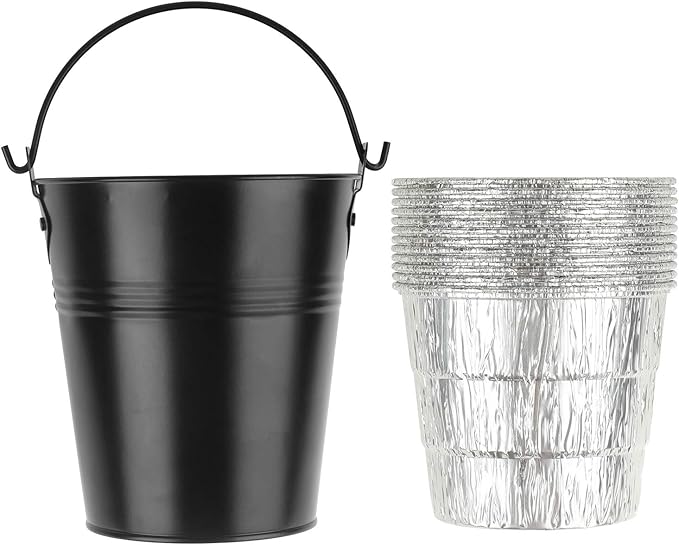 Drip Grease Bucket and 12-Pack Liners for Traeger 20/22/34 Series, Pit Boss etc Pellet Grill Smoker (Black 12)