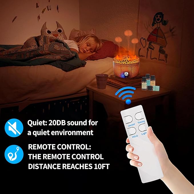 BOHOFAM Essential Oil Diffuser 500ML,Volcano and Flame Diffuser/Humidifier 2 Mode,Three Volcanic Vent Diffusers for Home,Included 4 Hotel Collection Diffuser Oil for Bedroom(Gray Crack)