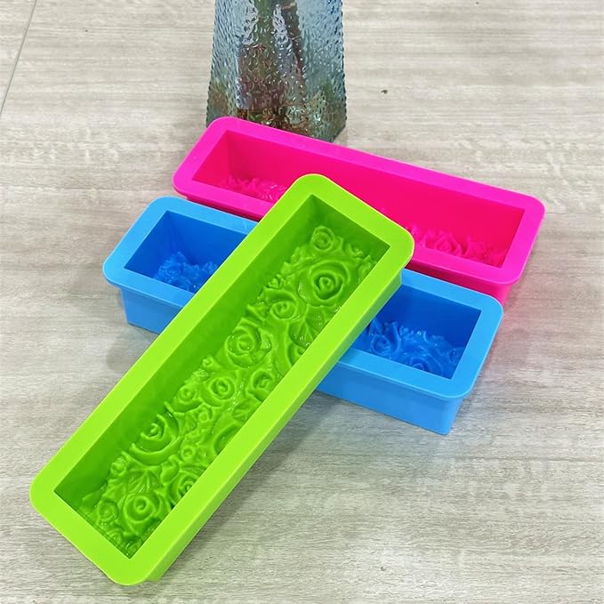 2 Pcs Flexible Rectangular Rose Soap Silicone Mold Flowers Craft Art Silicone Soap Mold Candle Making for Homemad Soap Crafts (Rose Red)