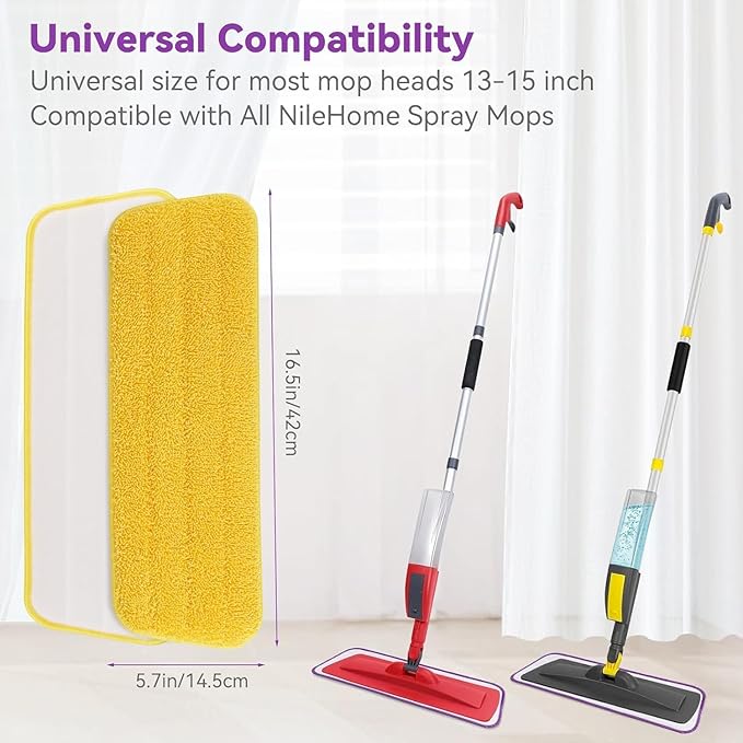 16.5 inch Microfiber Mop Pads for Rubbermaid Reveal Spray Mop and Any 16.5" Flat Mop - 6 Pack 13''-15'' Spray Mop Pad Reusable Washable Replacement Refills - Purple & Yellow