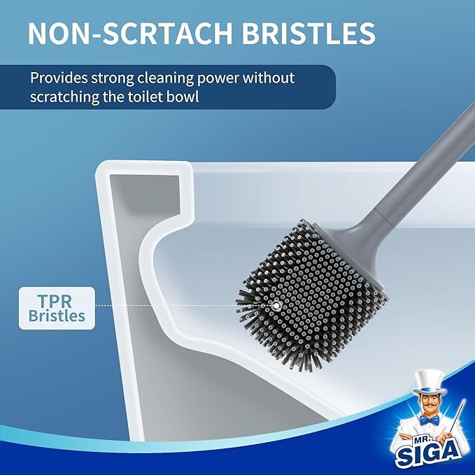 MR.SIGA Wall Mounted Toilet Brush and Holder Set for Bathroom Cleaning, Compact, Gray, 1 Pack