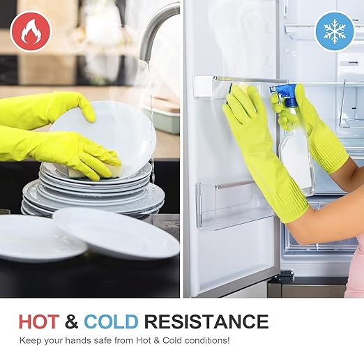 Mamison 2 Pairs Reusable Waterproof Household Dishwashing Cleaning Rubber Gloves, Non-Slip Kitchen Glove (Green, Medium (Pack of 2))