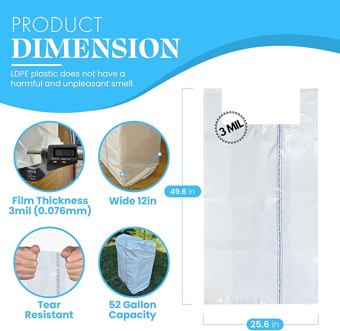 Heavy Duty Contractor Trash Bags with Handles – 52 Gallon, 40 Count | 3 MIL Thick, Extra Large Garbage Bags for Yard Waste, Construction, Lawn & Commercial Use | Secure Branded Knot for Easy Handling