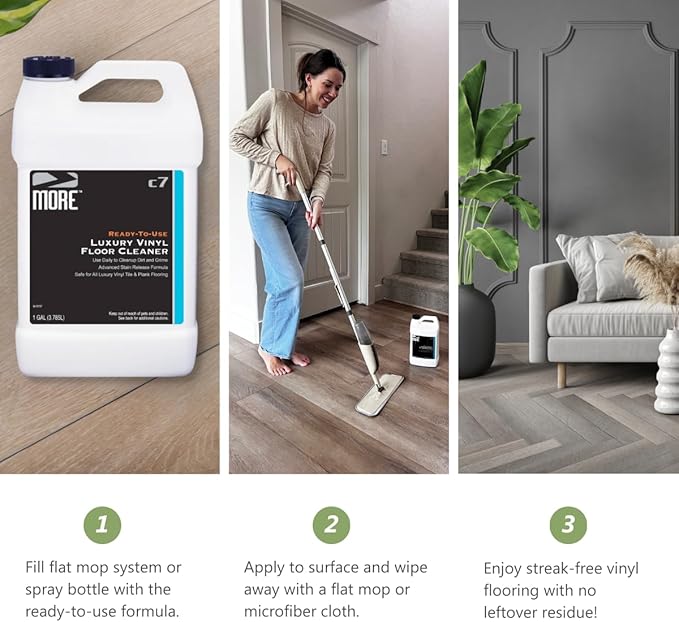 MORE Luxury Vinyl Floor Cleaner for Vinyl Plank Flooring - Ready to Use, Daily Cleaning Formula for Tile, Vinyl Surfaces [Gallon / 128oz]