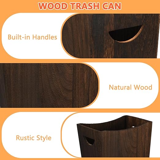 2 Pack Trash Can Wood Waste Basket Wooden Garbage Bins Decorative Farmhouse Trash Can for Bathroom Bedroom Office Desk Living Room (Distressed Brown)