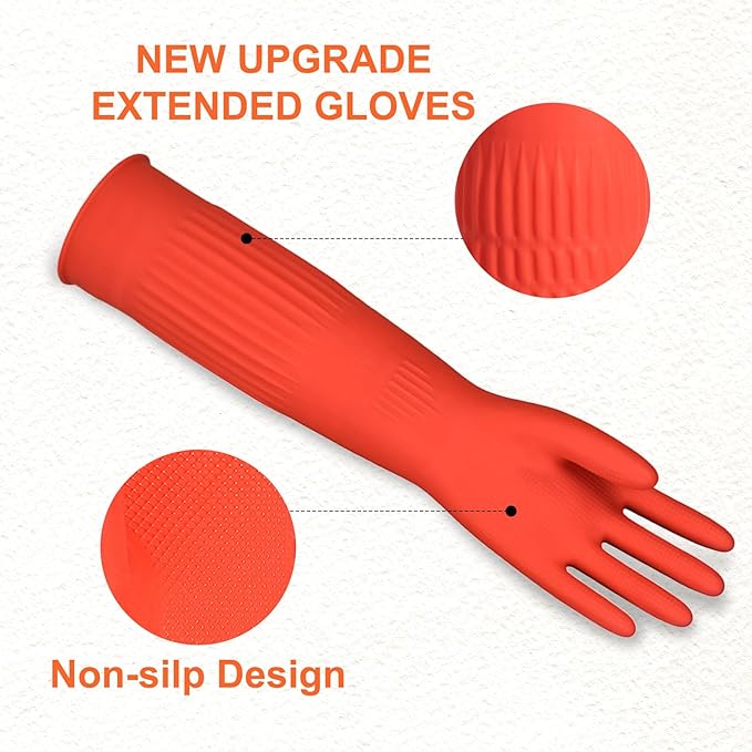 North Tower Rubber Gloves Kitchen Cleaning For Washing Dishing Kithchen, warmming Heat Resistant Dishwashing Gloves,18",2 Pairs Medium