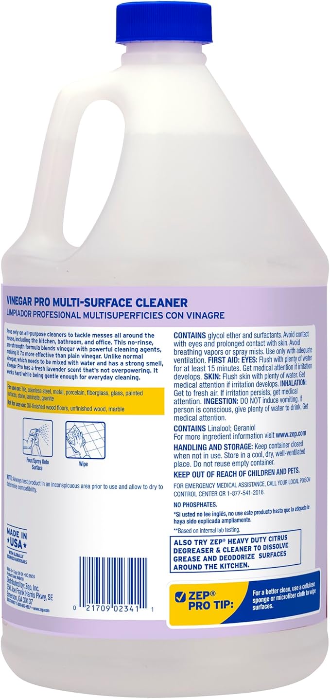 Zep All-Purpose Cleaner With Vinegar - 1 Gallon (Case of 4) R48410 - Gentle for Everyday Use