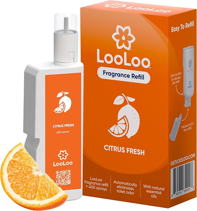 Loo Loo Touch Free Toilet Freshener Refills, Natural Essential Oils – Toilet Smell Eliminator, Bathroom Deodorizer, Air Freshener Spray for Bathroom, Citrus Fresh Fragrance, 2.0 Fl Oz
