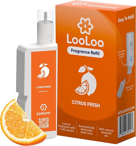Loo Loo Touch Free Toilet Freshener Refills, Natural Essential Oils – Toilet Smell Eliminator, Bathroom Deodorizer, Air Freshener Spray for Bathroom, Citrus Fresh Fragrance, 2.0 Fl Oz