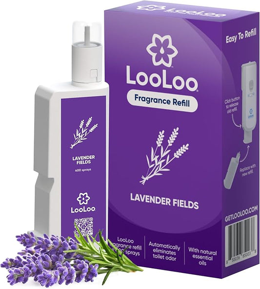 Loo Loo Touch Free Toilet Freshener Refills, Natural Essential Oils – Toilet Smell Eliminator, Bathroom Deodorizer, Air Freshener Spray for Bathroom, Lavender Fields Fragrance, 2.0 Fl Oz