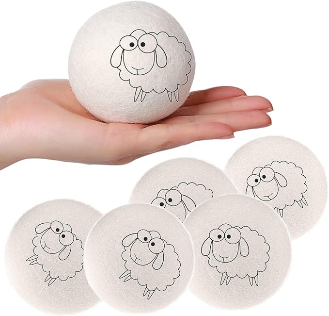 Wool Dryer Balls Organic Premium | 6 Balls XL, Ethically & Humanely Made, Natural Fabric Softener, Laundry Dryer Balls Reusable, Wrinkle Release, Organic Fabric Softener Ball, Say No! to Dryer Sheets