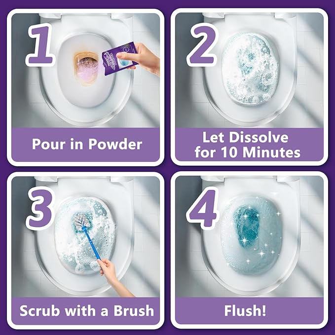 Toilet Bowl Cleaner Powder - Self-Activating Toilet Cleaner for Stubborn Stains & Limescale, Deep Cleaning Foam with Lavender Fragrance, Safe Toilet Cleaning Supplies (4 Packs × 3 oz)