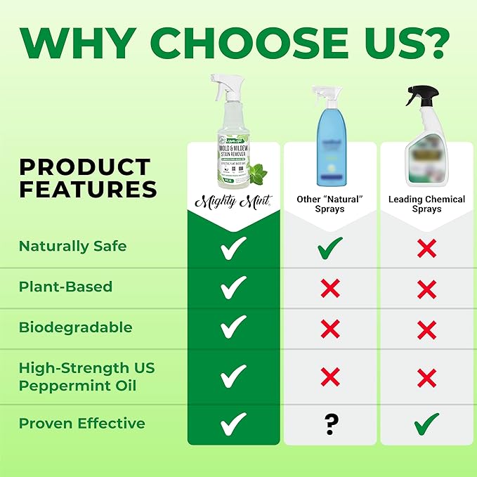 Mighty Mint Mold & Mildew Stain Remover Spray, Rapid Clean for Bathroom, Kitchen, Hard Water, Outdoors, Natural Peppermint Scent, 16oz